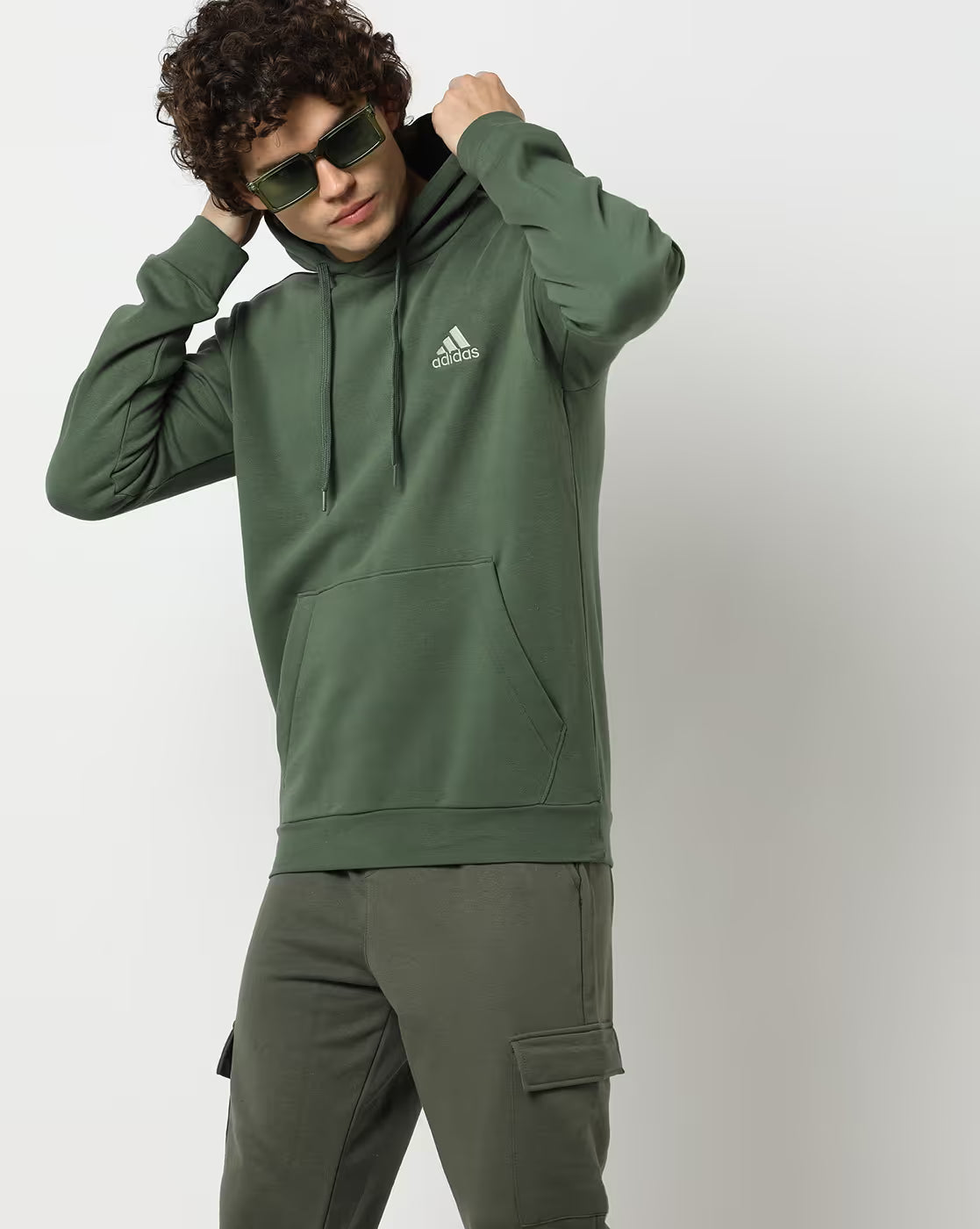 Adidas Men Hooded Full Sleeves Pullover Logo Print Sweatshirt