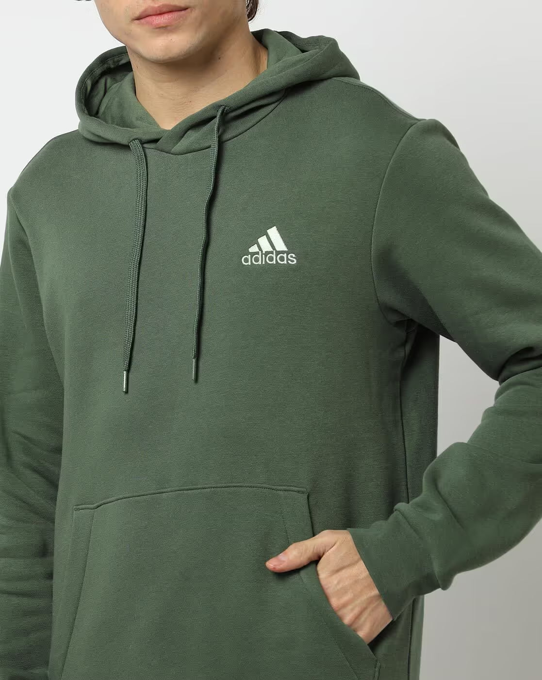 Adidas Men Hooded Full Sleeves Pullover Logo Print Sweatshirt