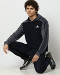 Adidas Men Hooded Full Sleeves Pullover Striped Sweatshirt