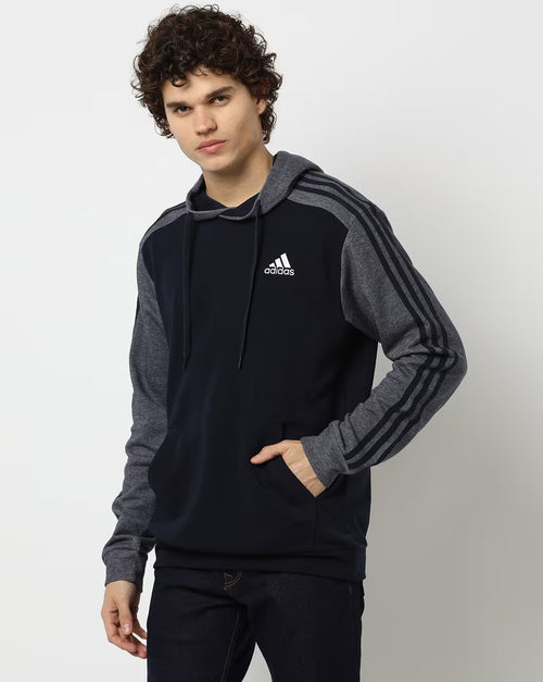 Adidas Men Hooded Full Sleeves Pullover Striped Sweatshirt