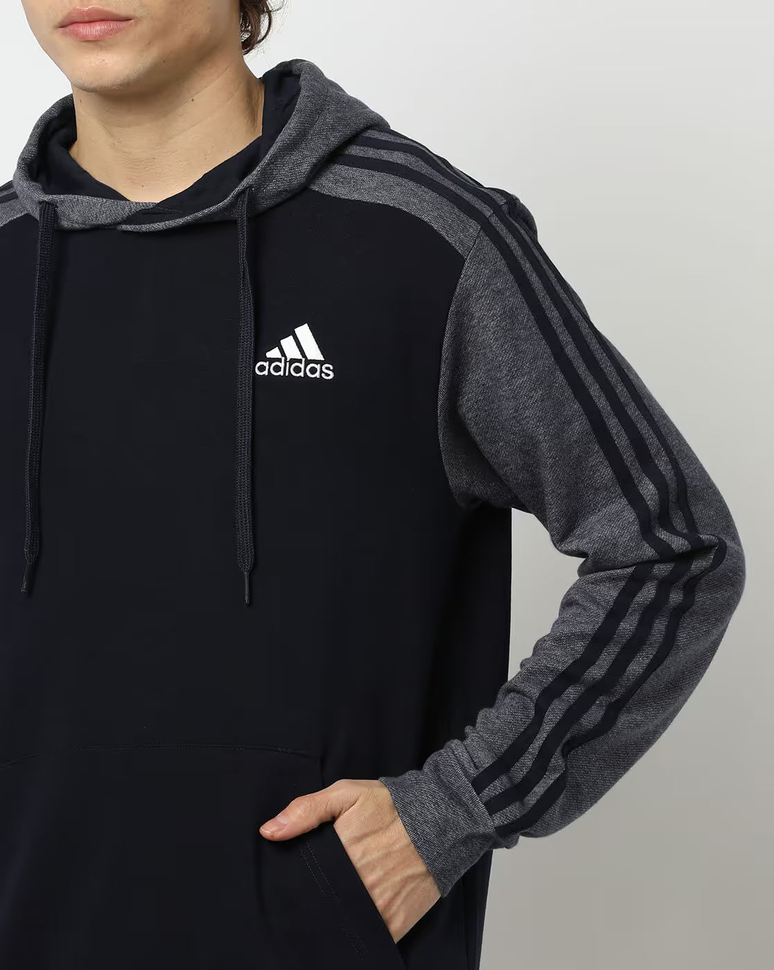 Adidas Men Hooded Full Sleeves Pullover Striped Sweatshirt