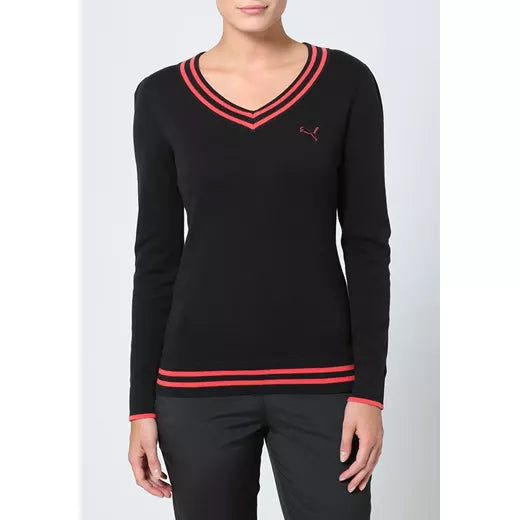 Puma Women's V-Neck Sweater Black-Cayenne