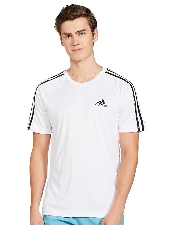 Adidas Striped and Plain T-Shirt White