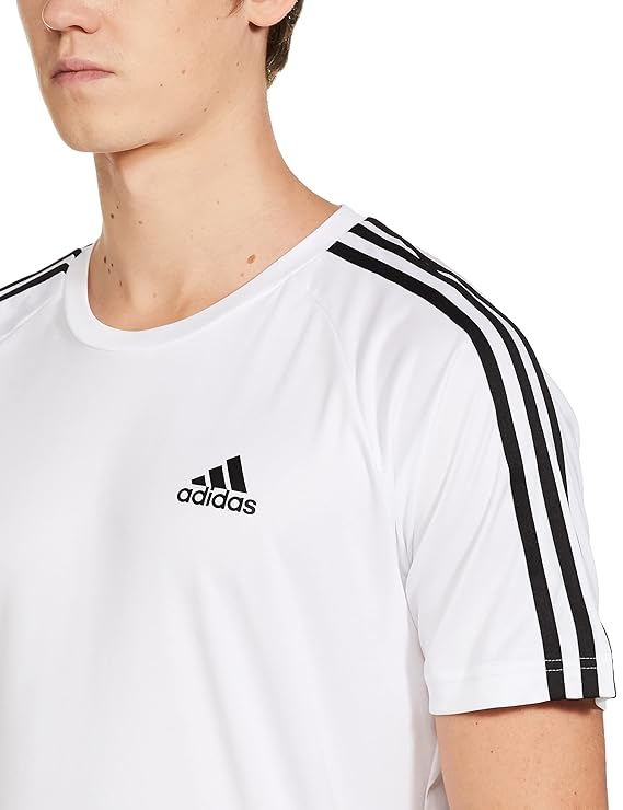 Adidas Striped and Plain T-Shirt White
