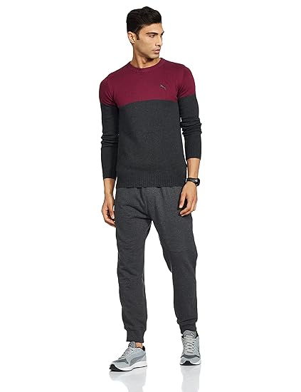 Puma Men's Color Block Long Sleeve Sweater Dark Green