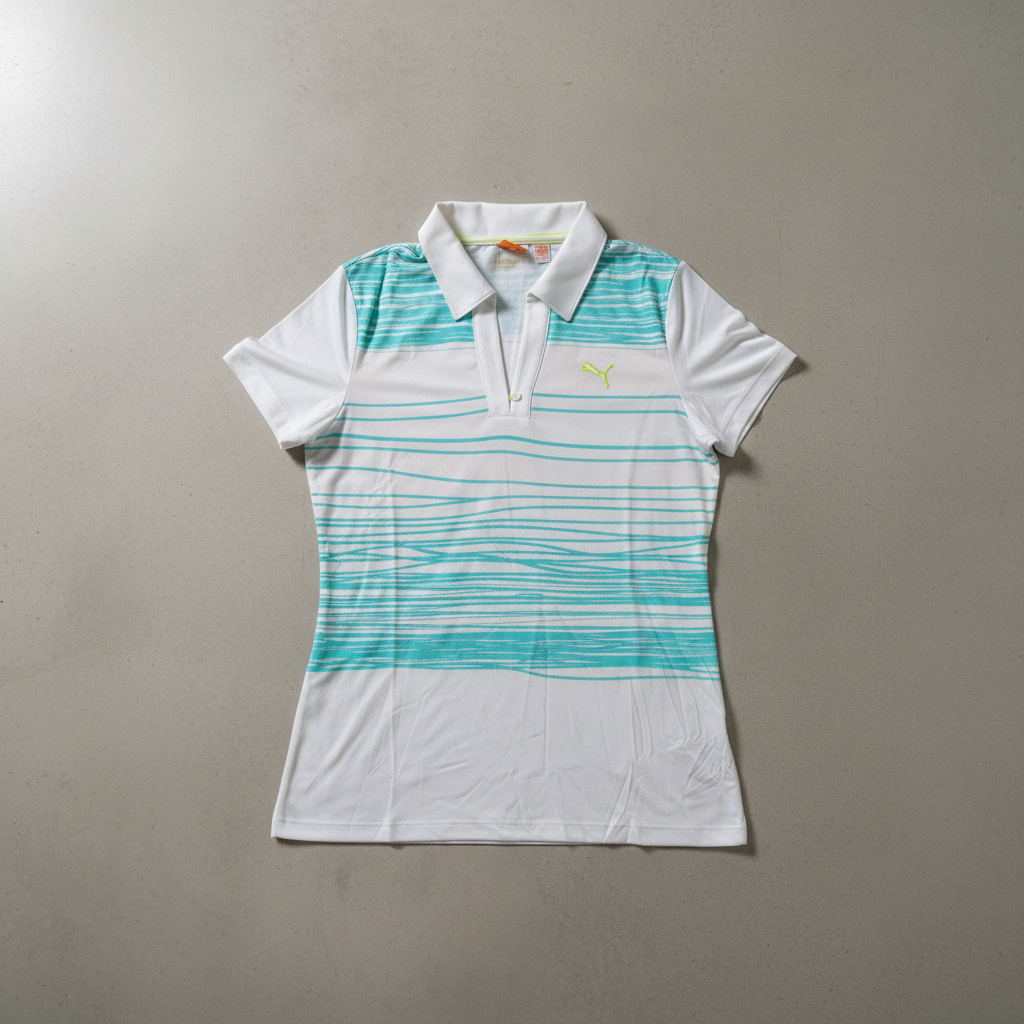 Puma Women's Line Print Polo White-Aqua