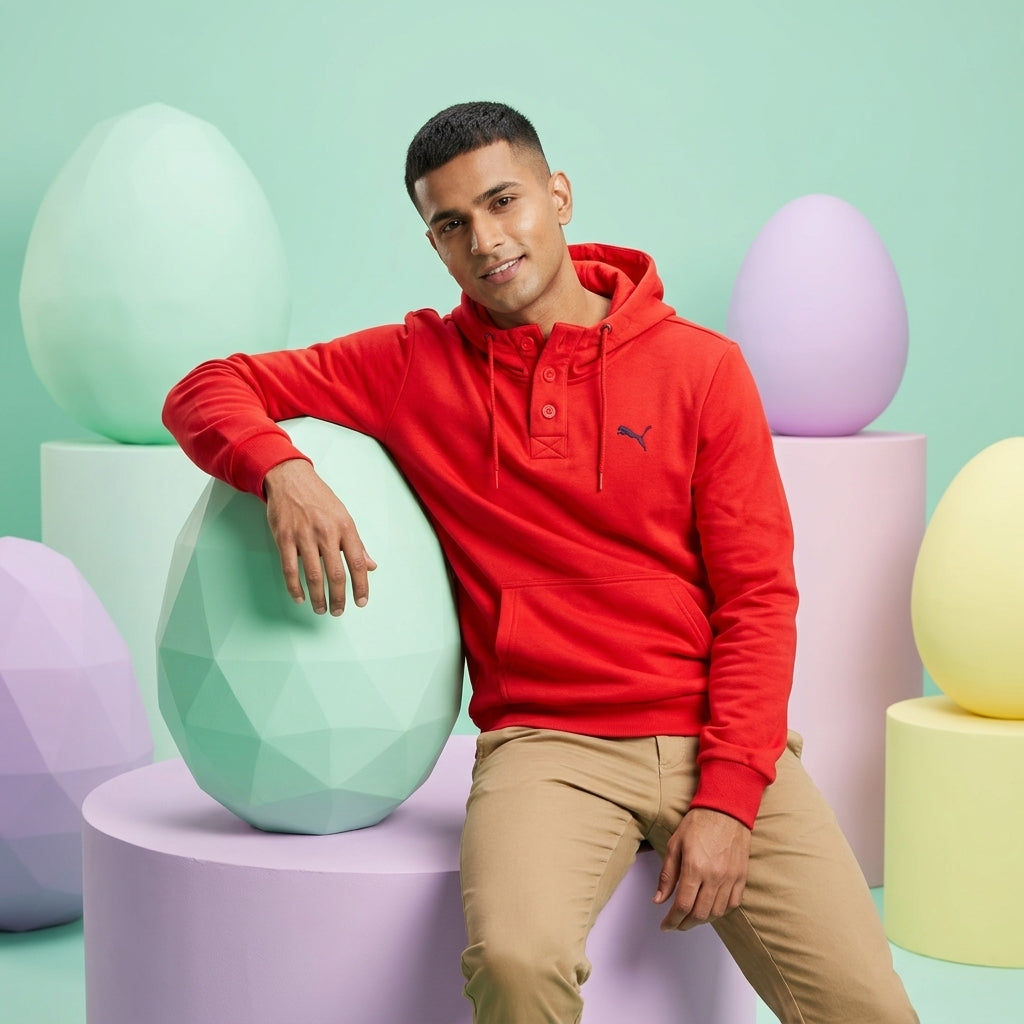 Puma Men's 2-Button Hoodie in Puma Red