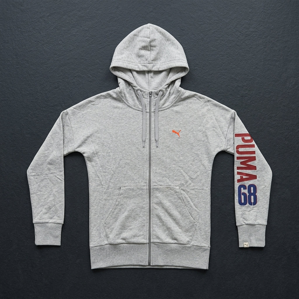Puma Style Athletic Full Zip Hoodie Women Light Grey