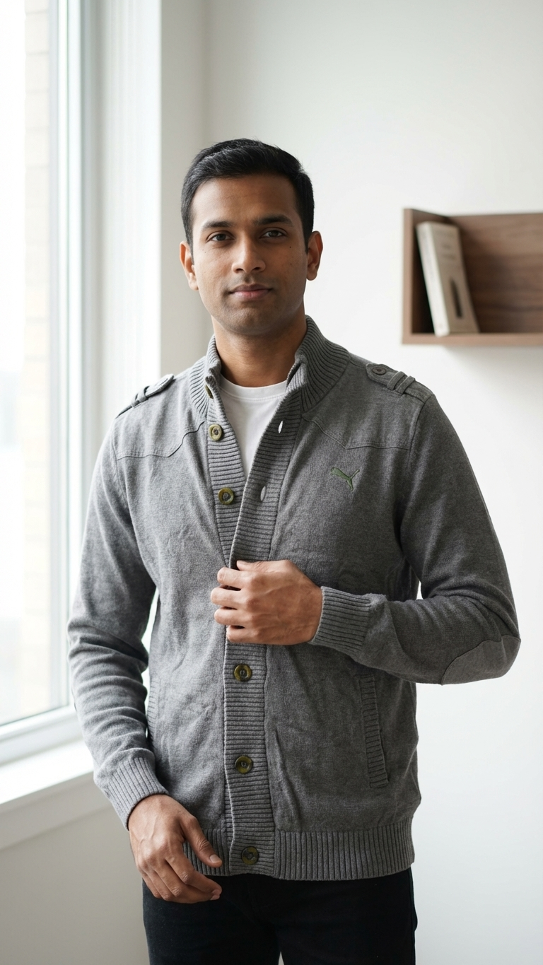 Puma Men's Cardigan Medium Gray Heather