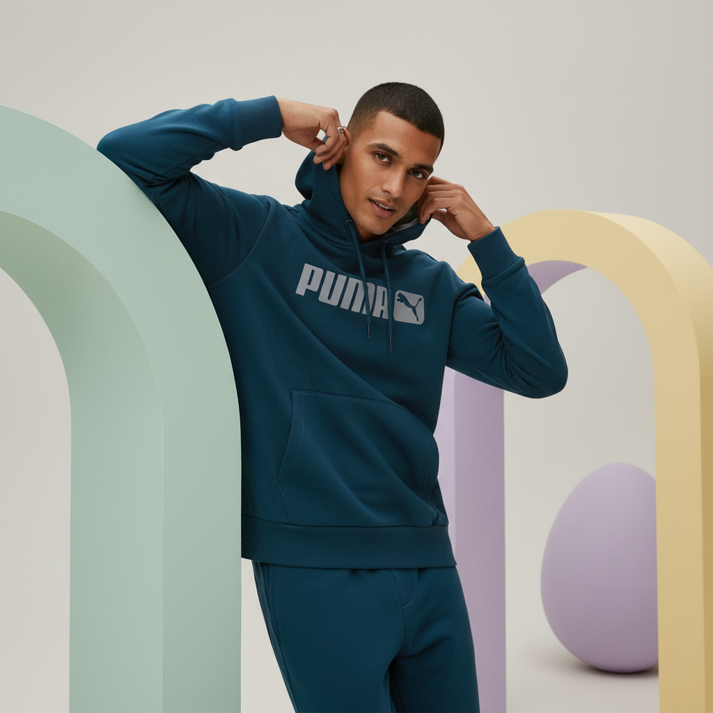 Puma Logo Hooded Sweat Blue Wing Teal