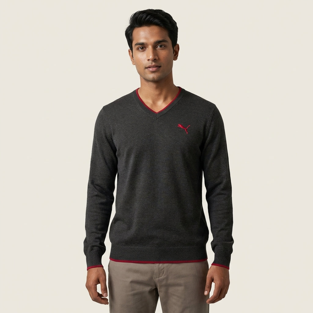 Puma Men's Solid Long Sleeve Sweater - Dark Grey
