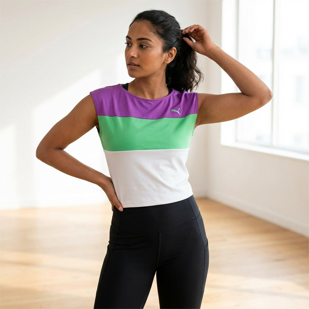 Puma SS Colorblock Pullover Top White