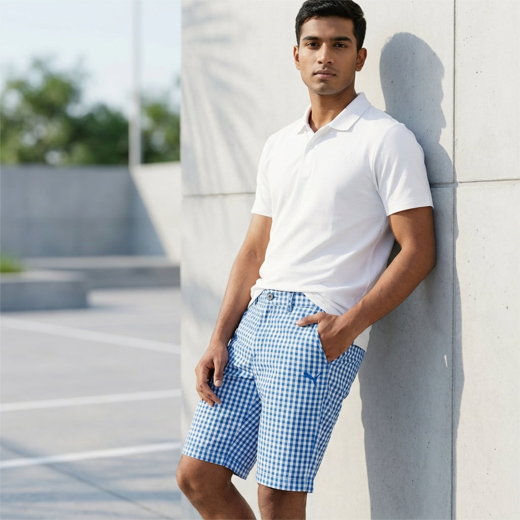 Puma Woven Check Shorts Victoria Blue