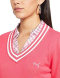 Puma Women's V-Neck Sweater in Raspberry White