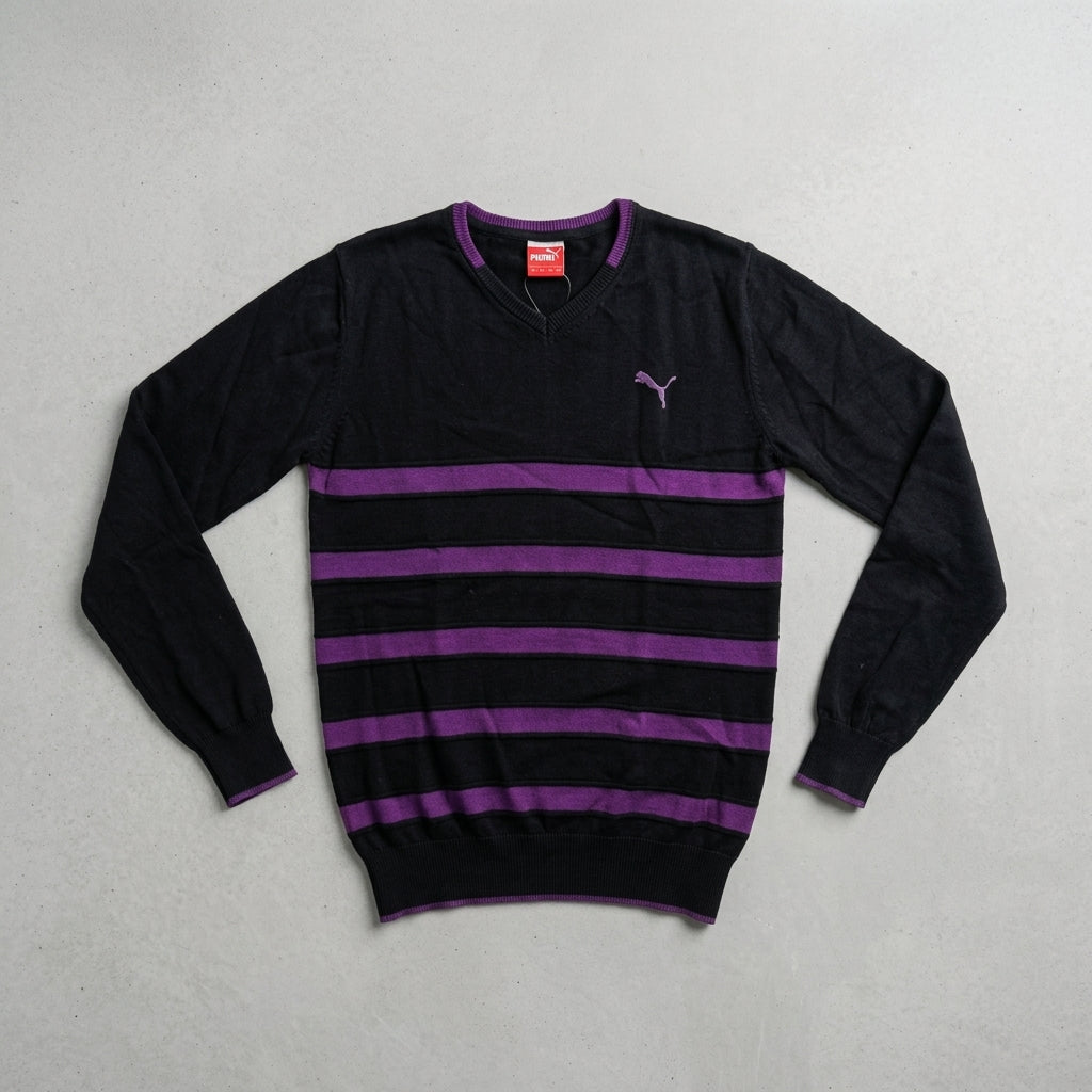 Puma Men's Long Sleeve Striped Sweater Black
