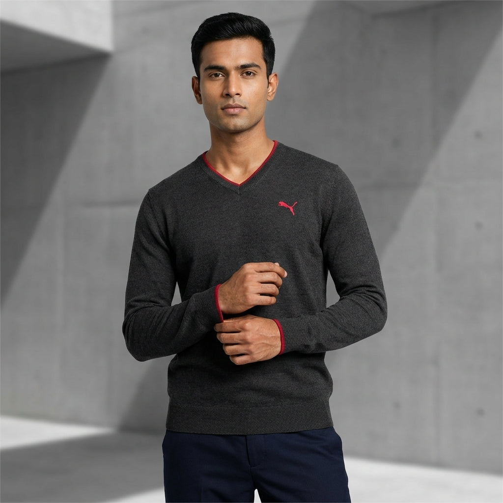 Puma Men's Solid Long Sleeve Sweater - Dark Grey