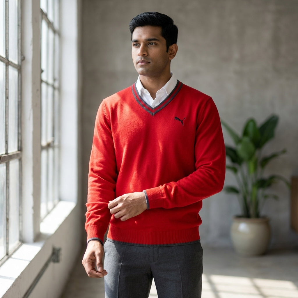 Puma Men's Solid Long Sleeve Sweater Barbados Cherry