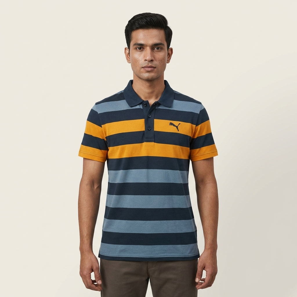 Puma Striped Pique Polo Blue Wing T