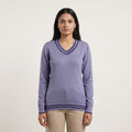 Puma Women's V-Neck Knitted Sweater in Bleached Denim