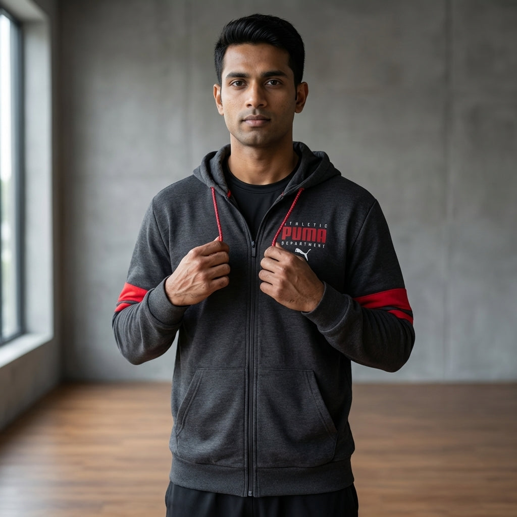 Puma Men's Athletic Full-Zip Hoodie Dark Gray Heather