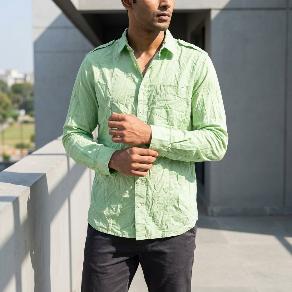 Puma Men's Long Sleeve Summer Green Shirt