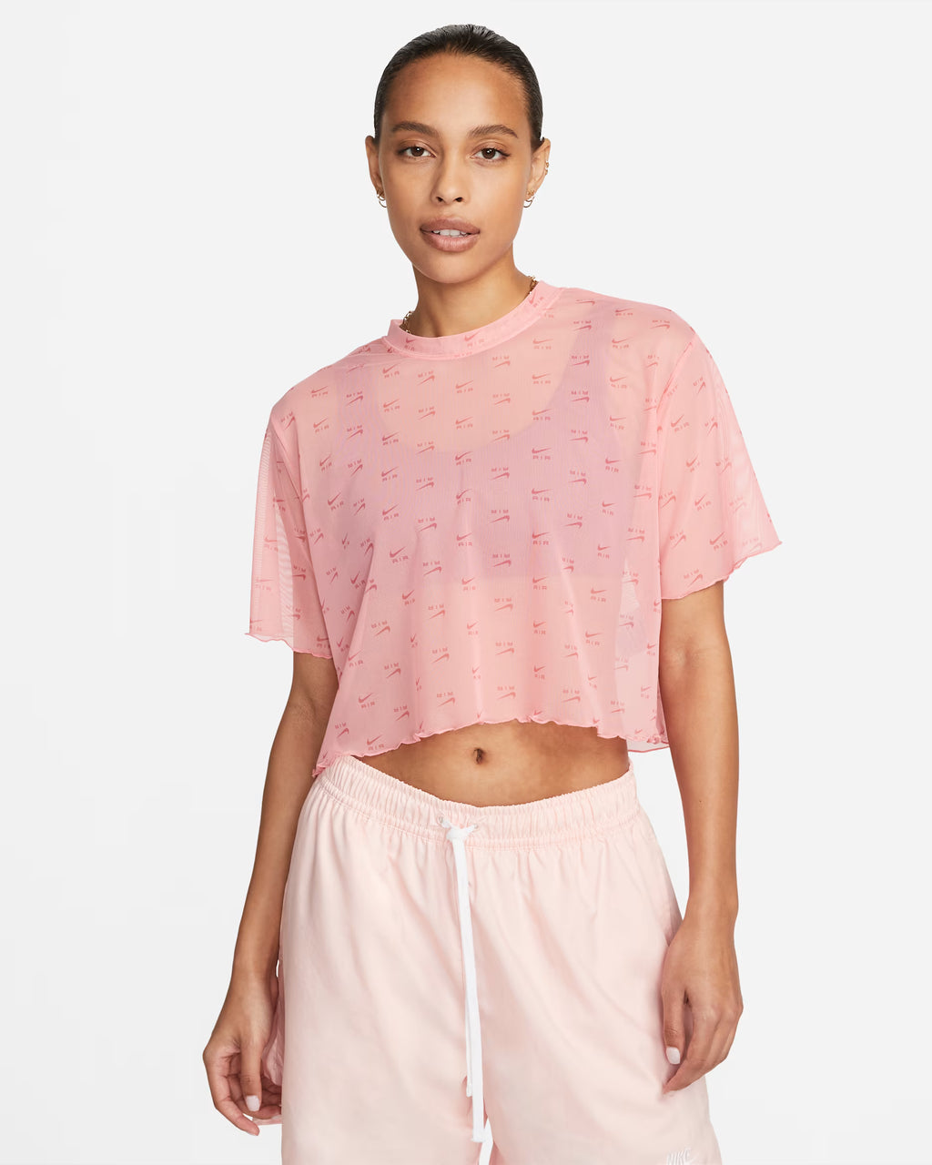 Nike Sportswear Air All Over Print Mesh Short Sleeve Crop Top
