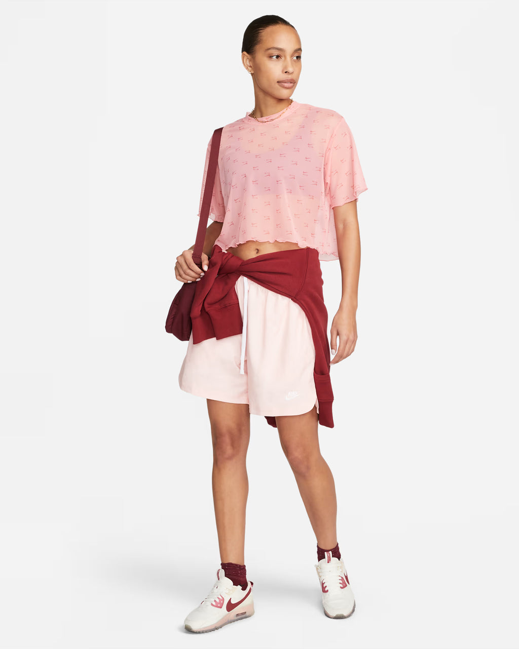 Nike Sportswear Air All Over Print Mesh Short Sleeve Crop Top