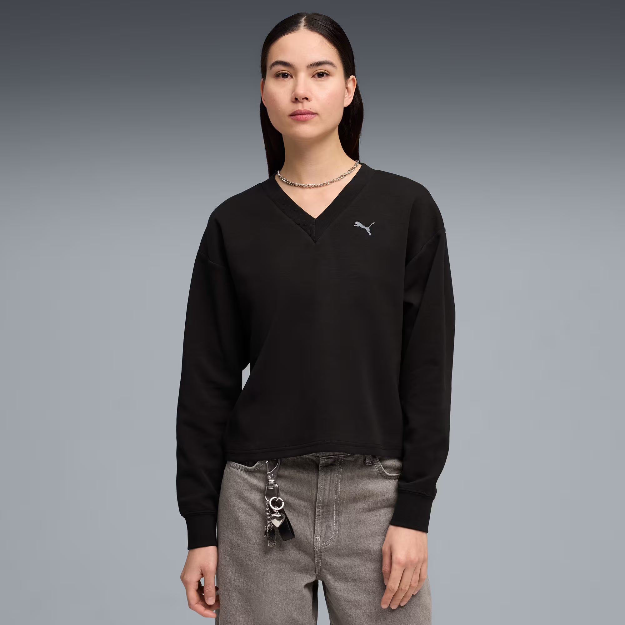 Puma Women's Solid Long Sleeve Sweater Black