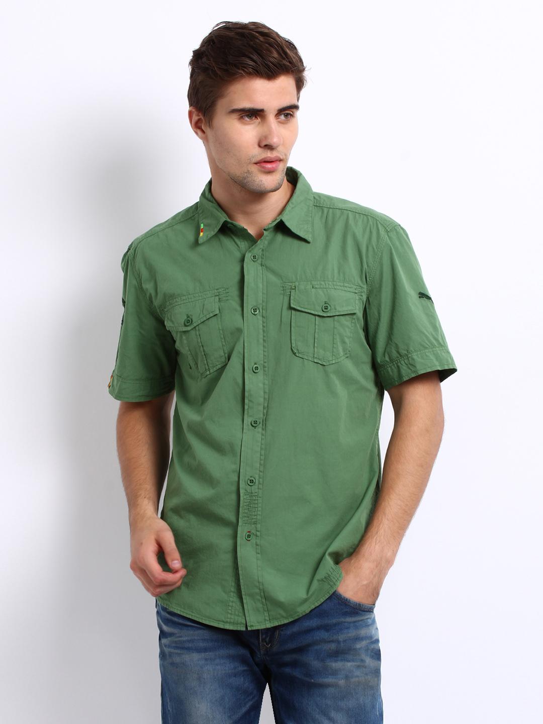 Puma Woven Short Sleeve Shirt Elm Green