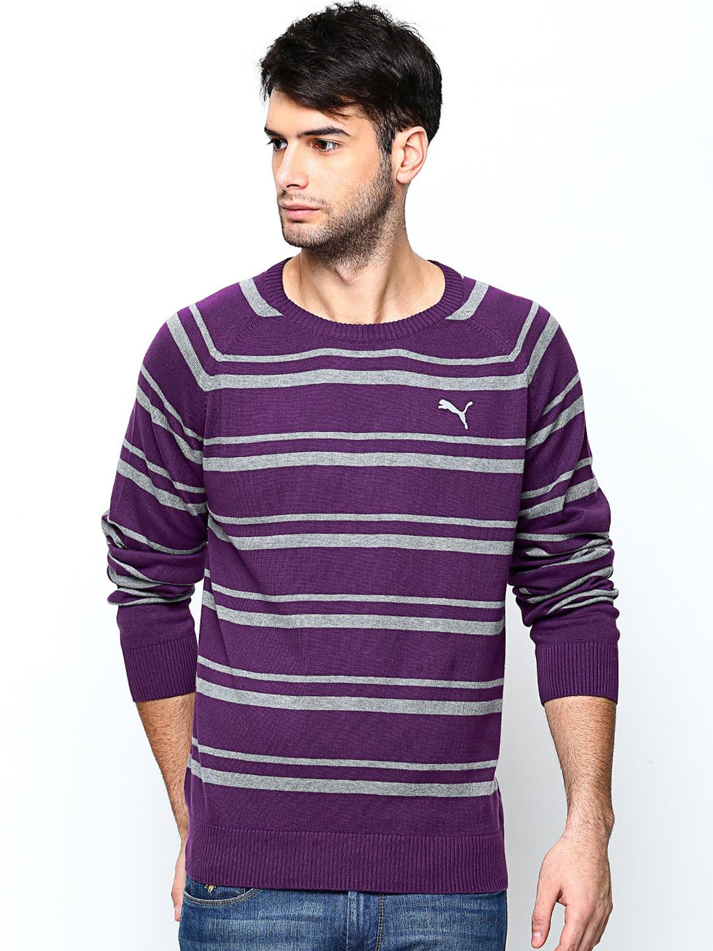 Puma Men's Long Sleeve Striped Wool Sweater