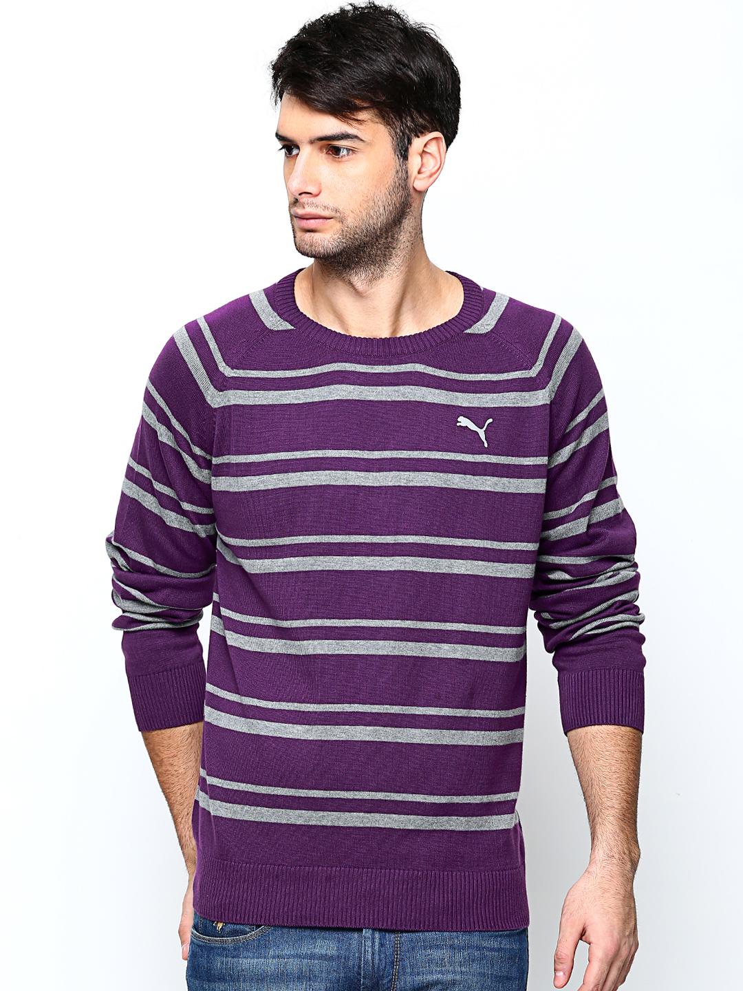 Puma Men's Long Sleeve Striped Wool Sweater