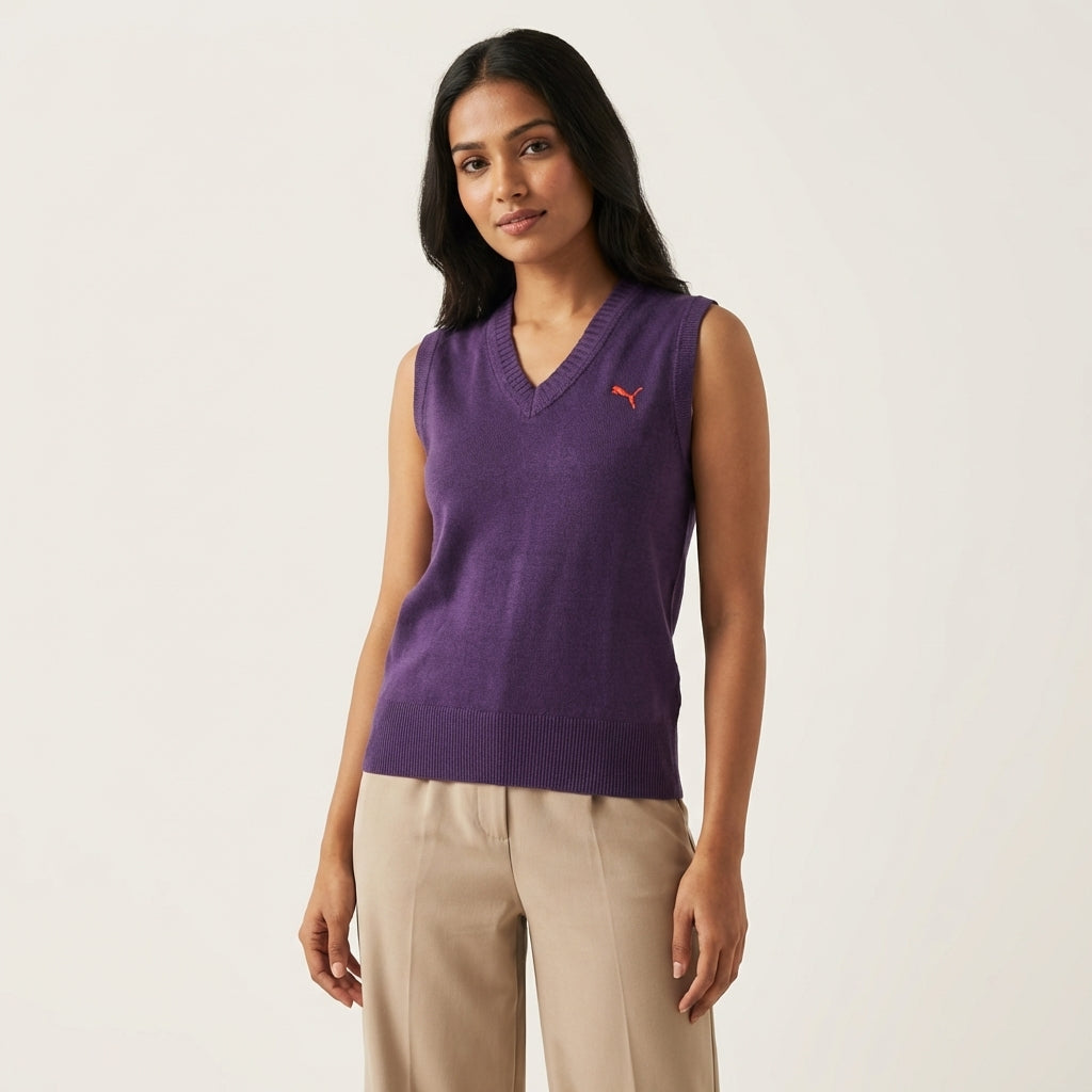 Puma Women's Solid Sleeveless Sweater in Blackberry Cordial
