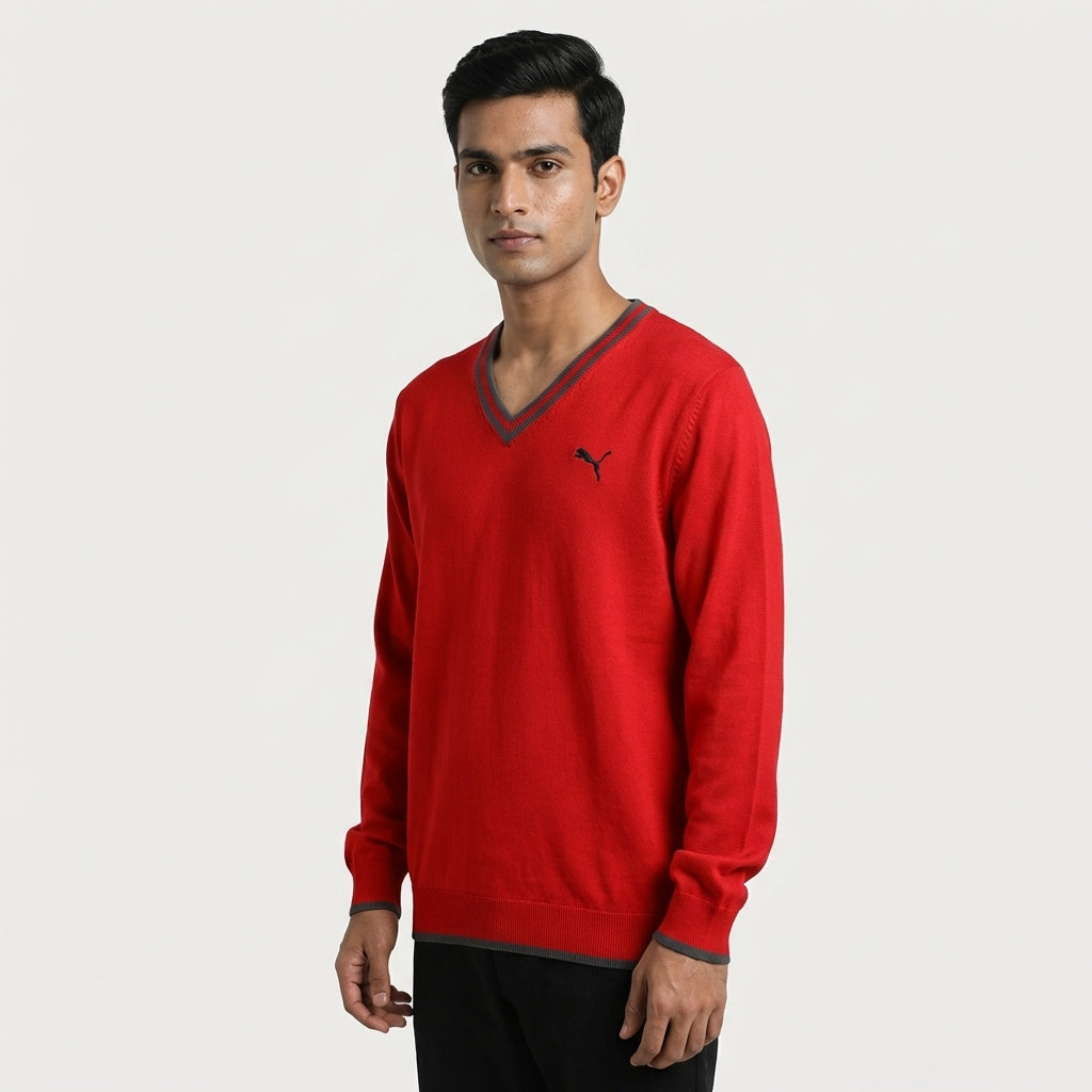 Puma Men's Solid Long Sleeve Sweater Barbados Cherry