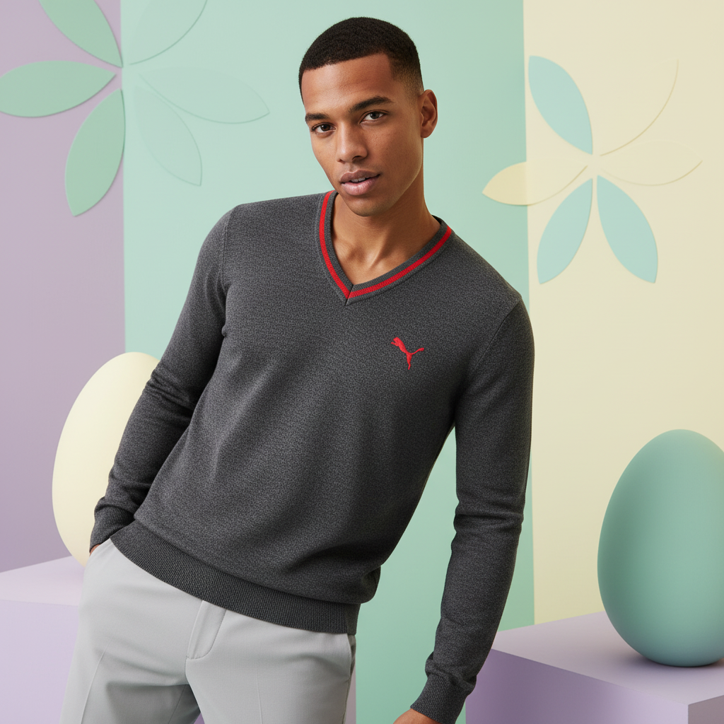 Puma Men's Solid Long Sleeve Sweater - Dark Grey