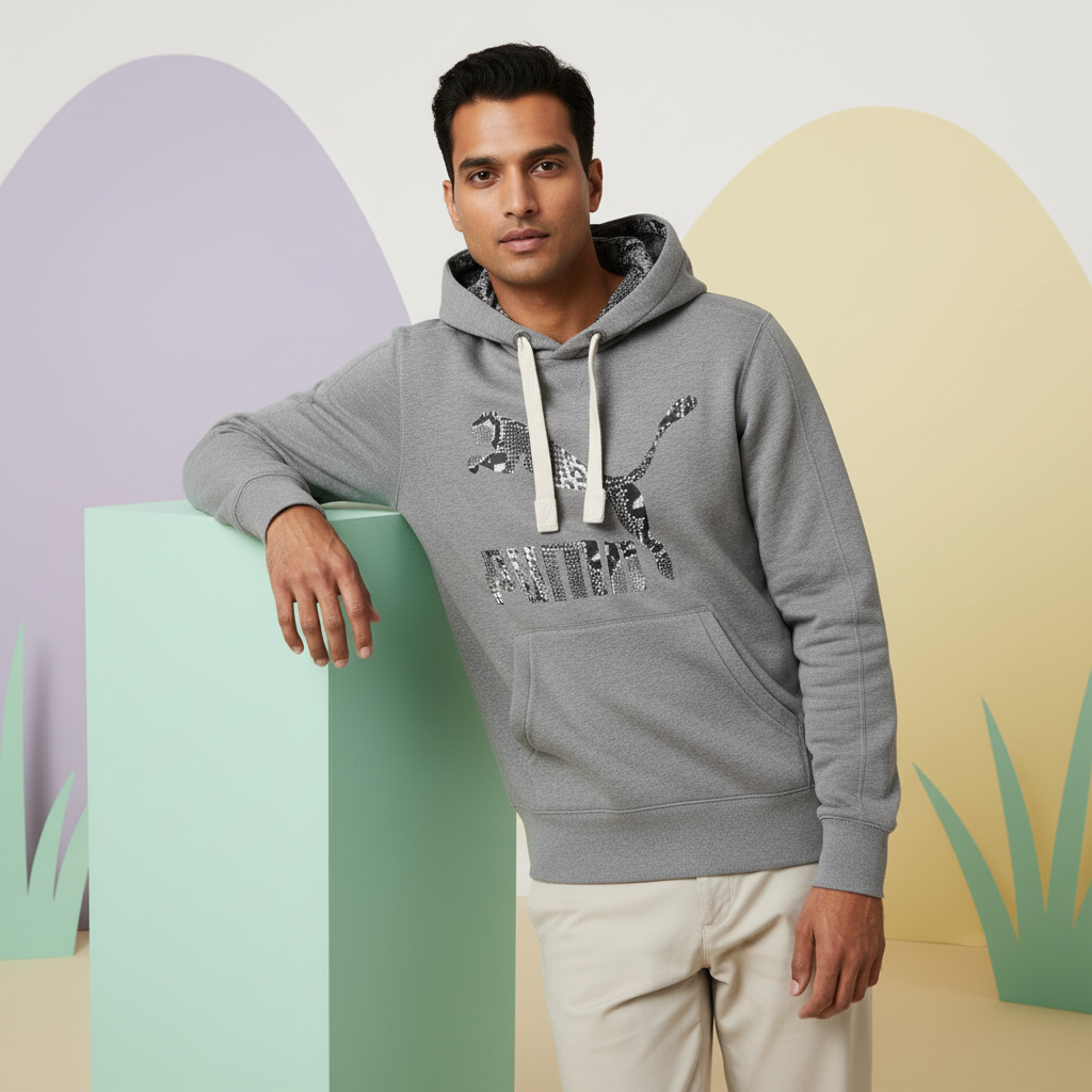 Puma Logo Plus Hoody Medium Gray Heather
