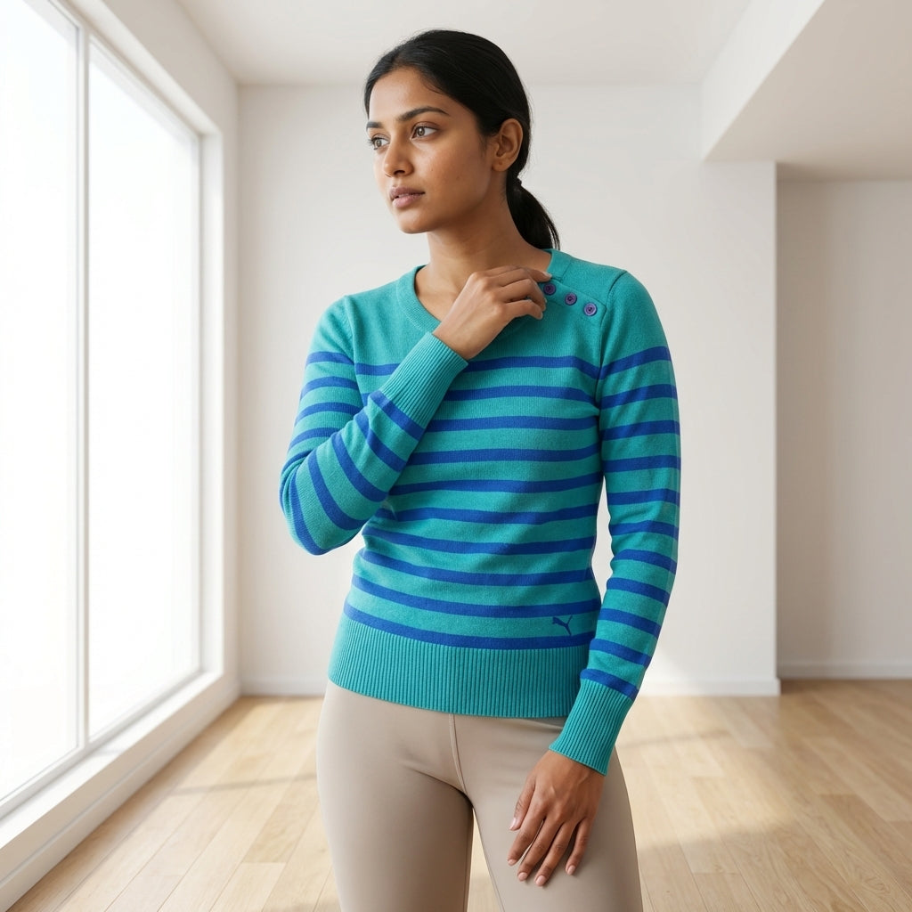 Puma Women's Striped Knitted Sweater Blue Turquoise