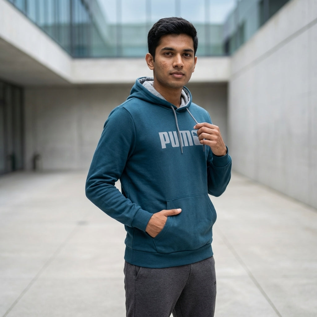 Puma Logo Hooded Sweat Blue Wing Teal