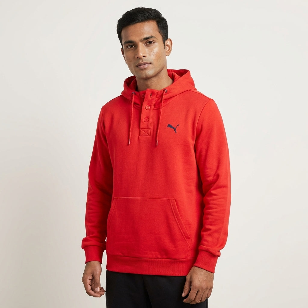 Puma Men's 2-Button Hoodie in Puma Red