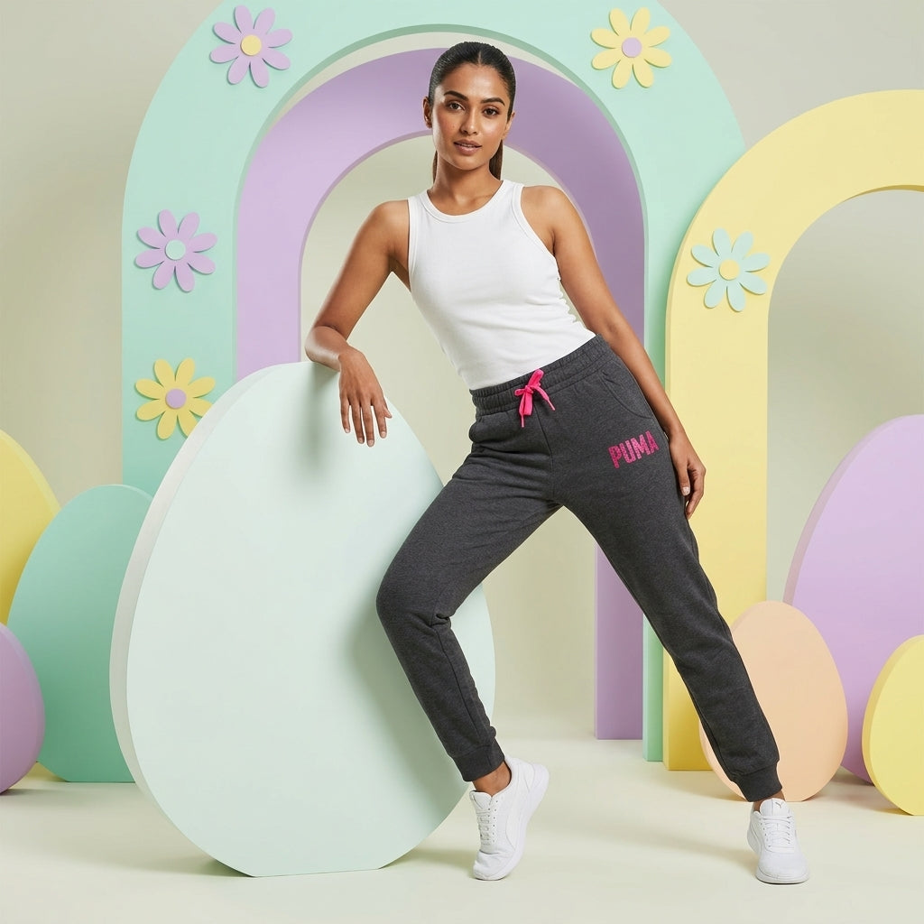 Puma Women's Dark Grey Knitted Sweatpants