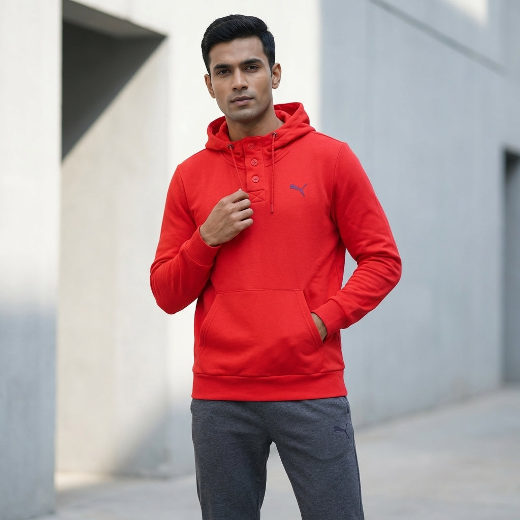 Puma Men's 2-Button Hoodie in Puma Red