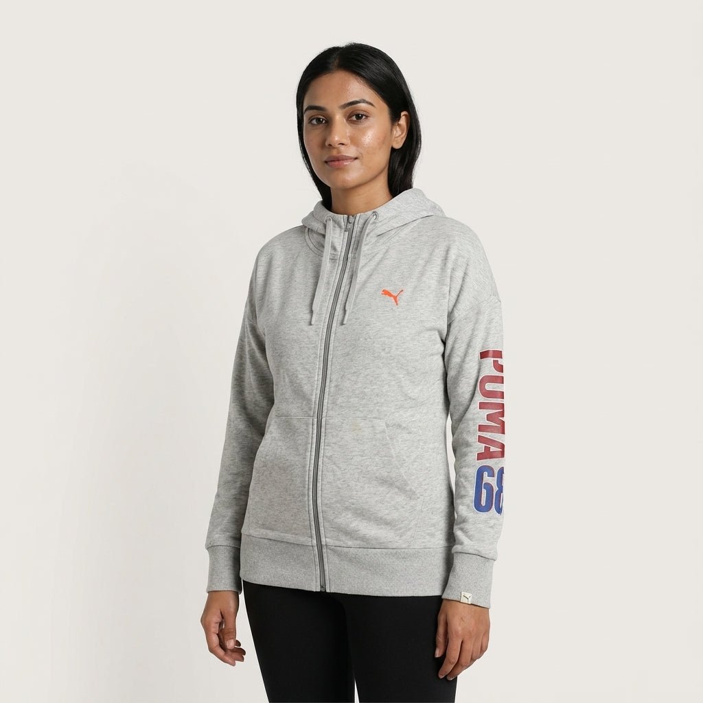 Puma Style Athletic Full Zip Hoodie Women Light Grey