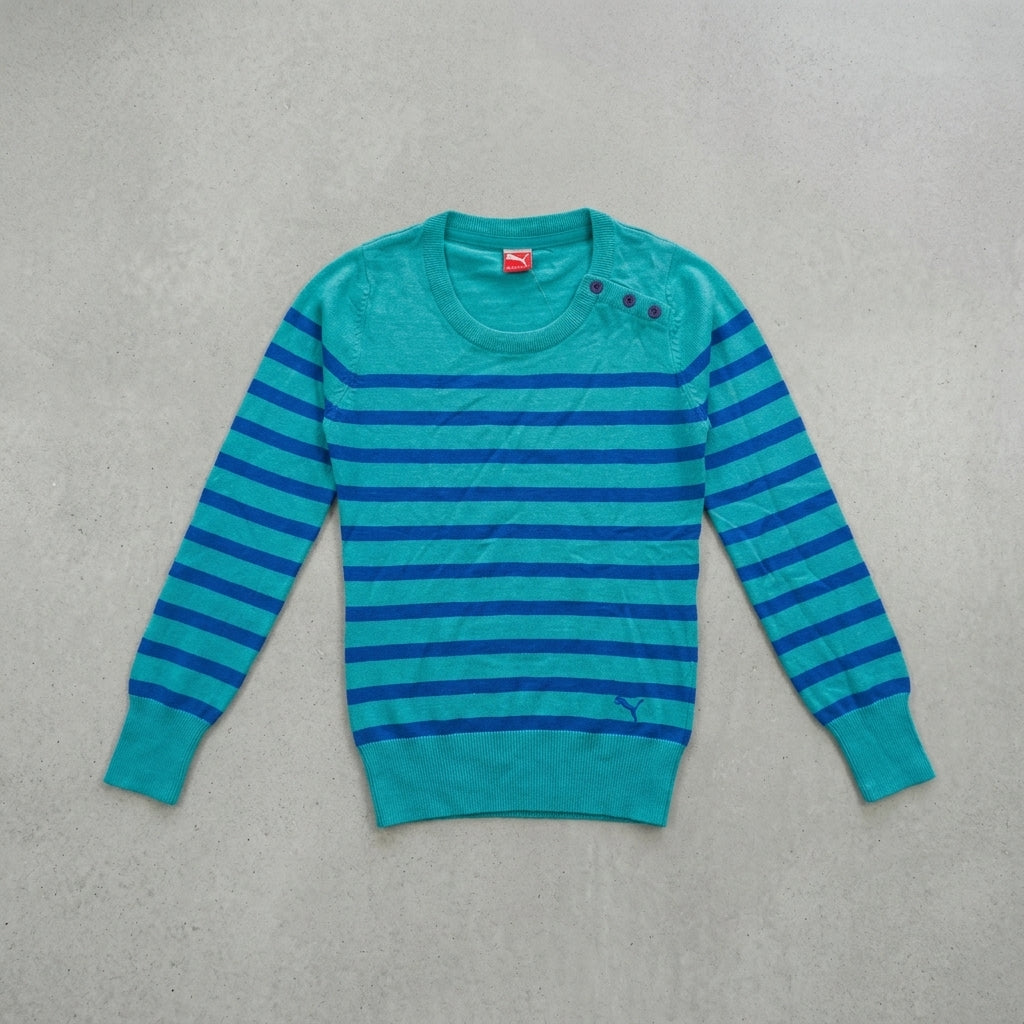 Puma Women's Striped Knitted Sweater Blue Turquoise
