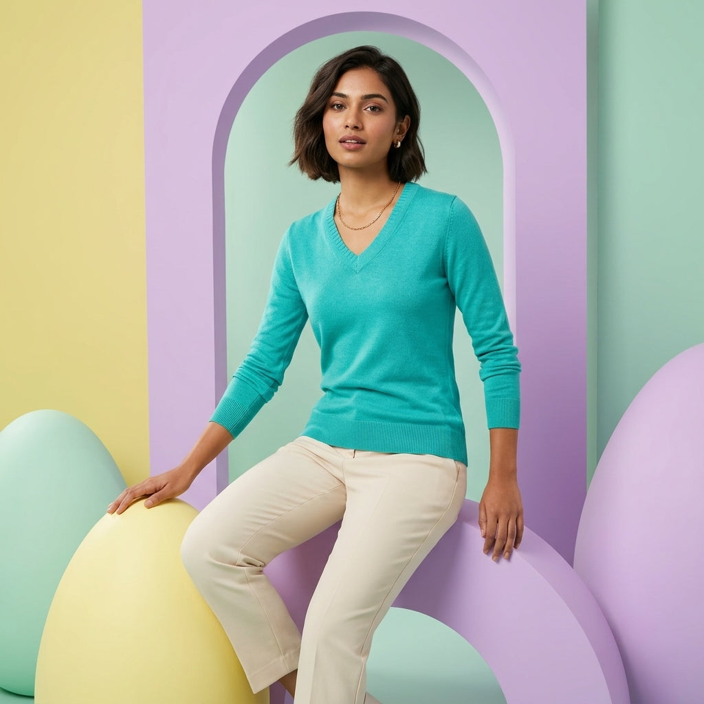 Puma Women's Solid Long Sleeve Sweater Blue Turquoise