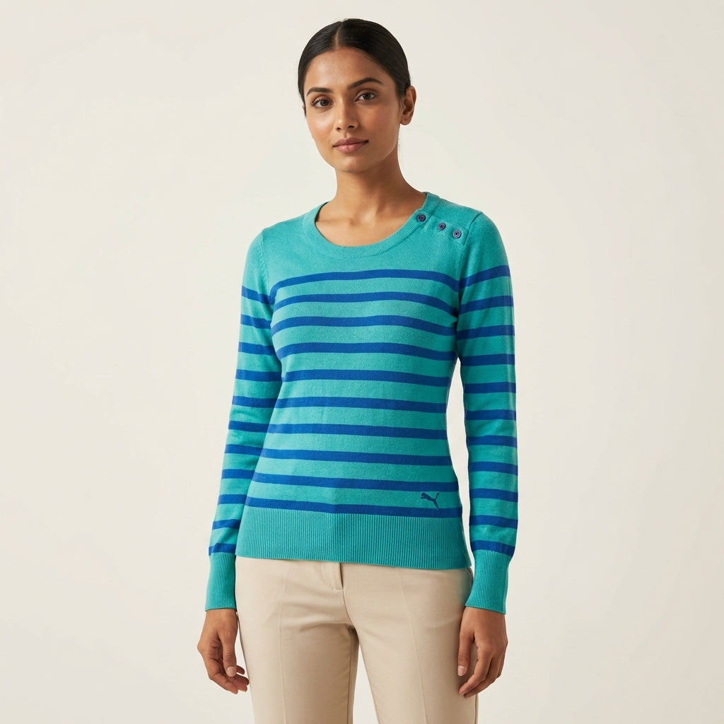 Puma Women's Striped Knitted Sweater Blue Turquoise