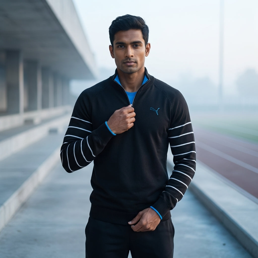 Puma Men's 1/4 Zip Novelty Sweater Performance Tee Black