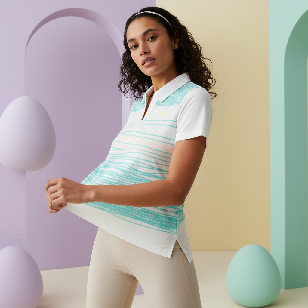 Puma Women's Line Print Polo White-Aqua