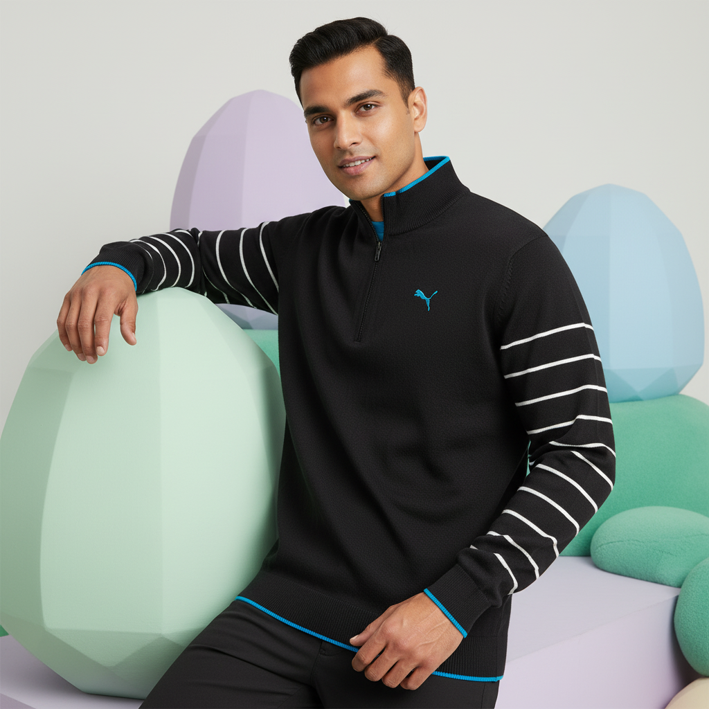 Puma Men's 1/4 Zip Novelty Sweater Performance Tee Black