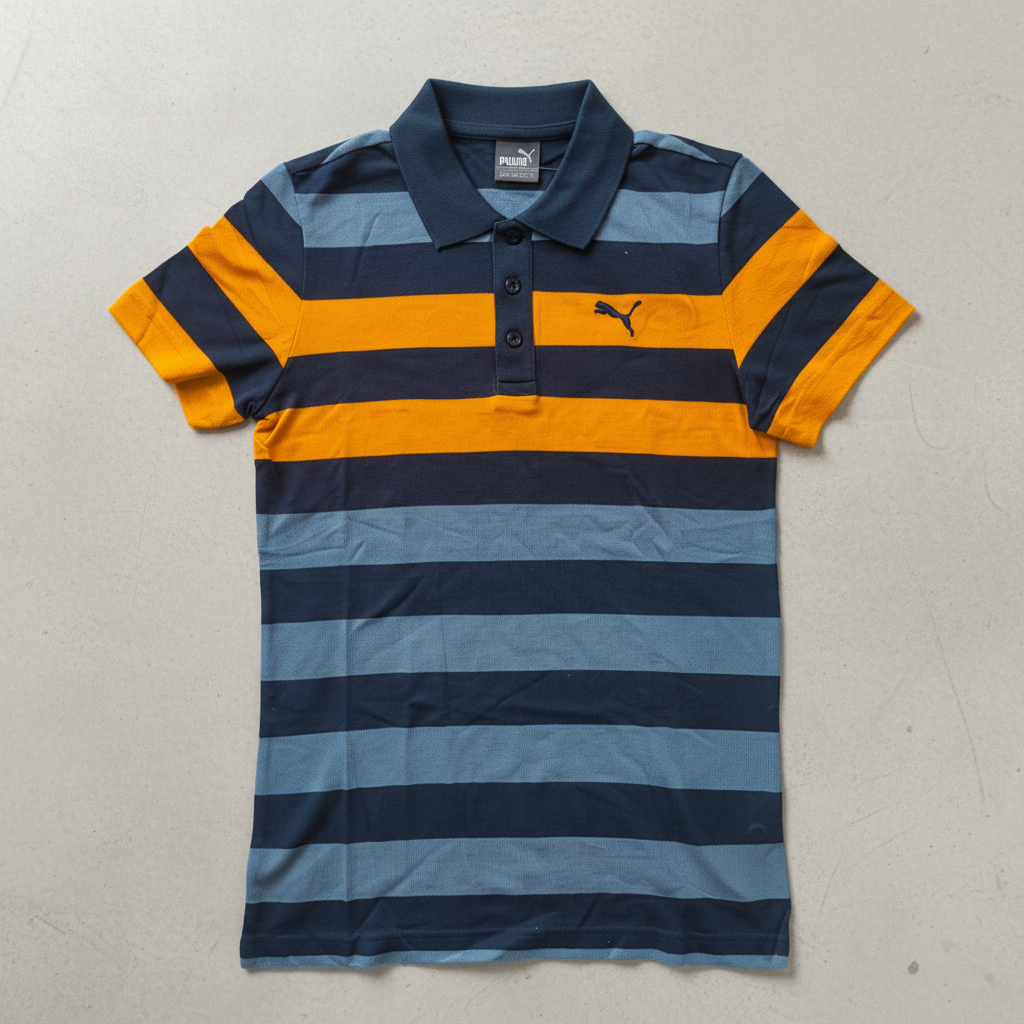 Puma Striped Pique Polo Blue Wing T