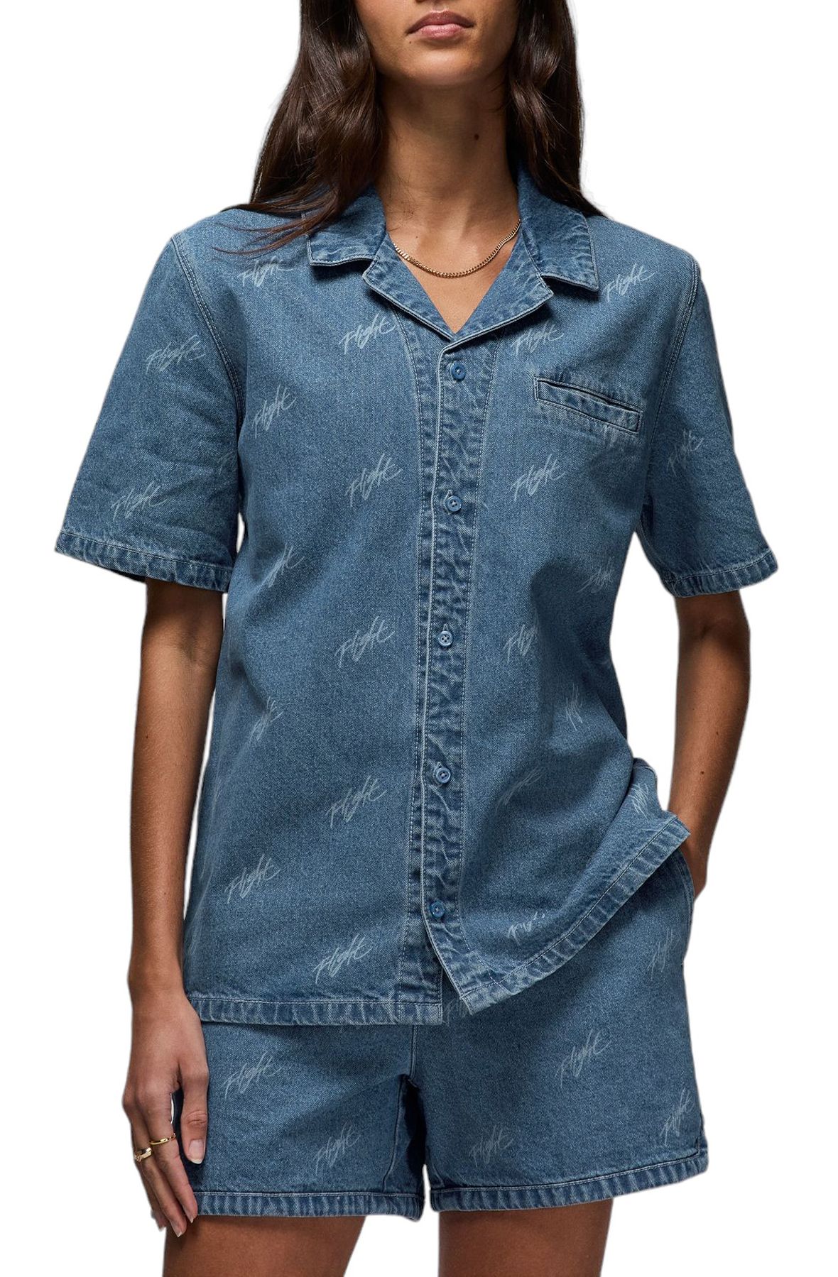 Nike Jordan Women's Short Sleeve All-Over Print Woven Top