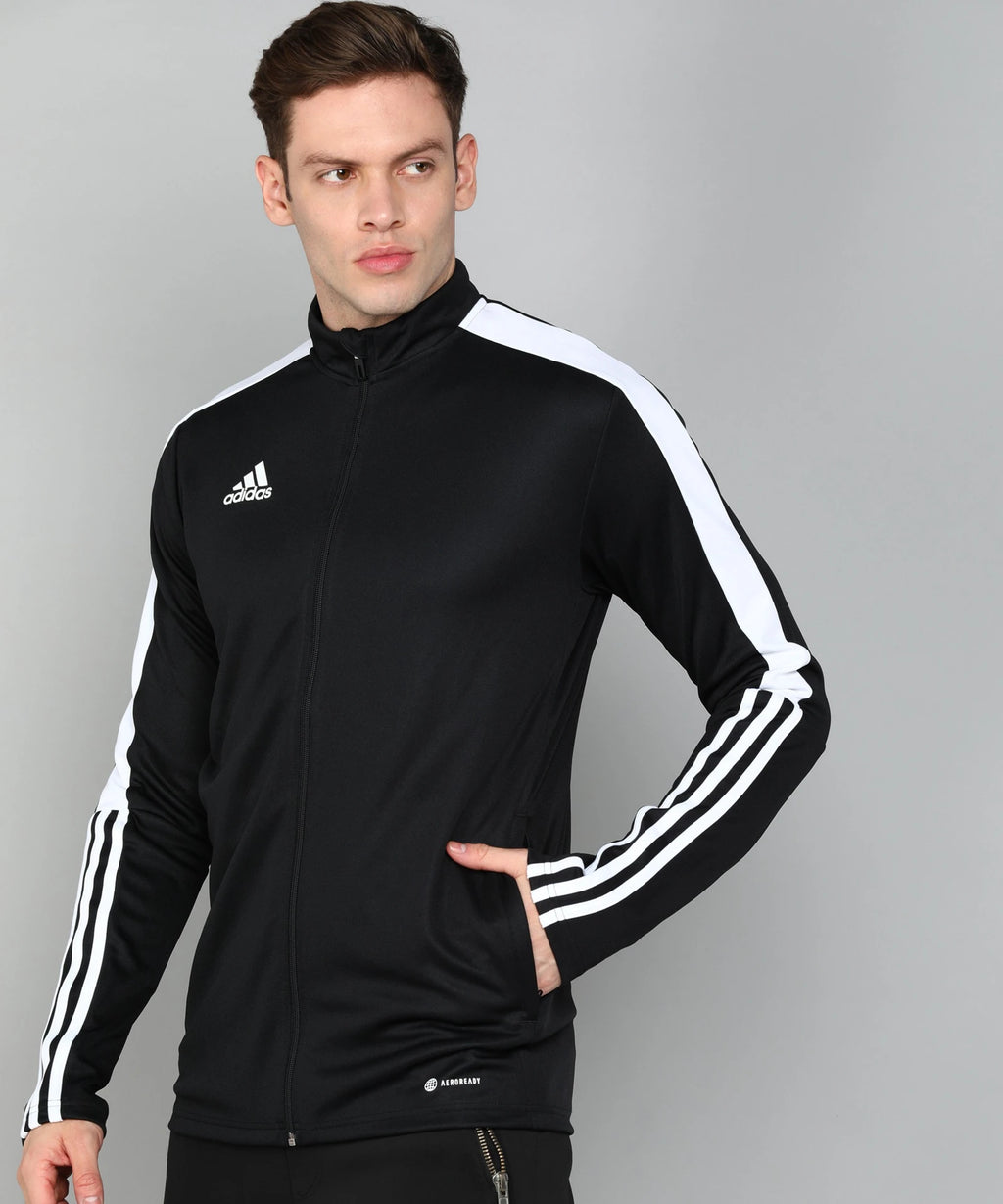 Adidas Men's Front Open Turtle Neck Full-Sleeves Striped Sweatshirt